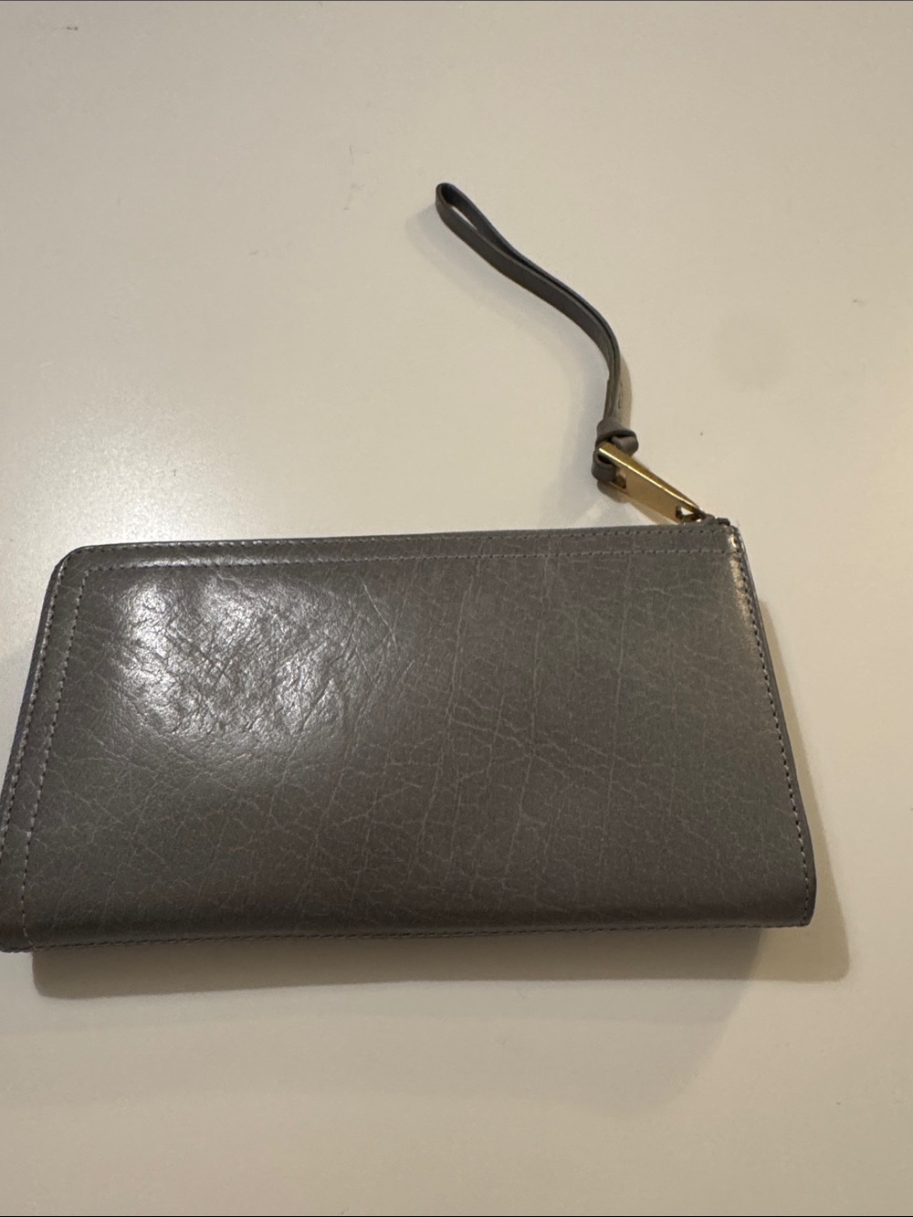 Gray Leather Margot New York Anthropologie Gabby Zip Around Wallet Wristlet EUC - Picture 3 of 10